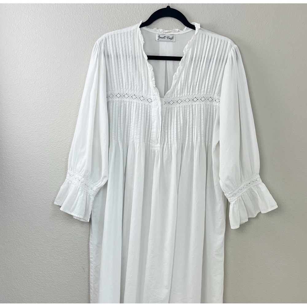 Vintage White Cotton Lace Nightgown Boho Romantic Free Size by Powell Craft - Picture 3 of 12